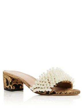 Tory Burch Tatiana Pearl Embellished Brocade Slide Sandals Size 9.5M Slip On
